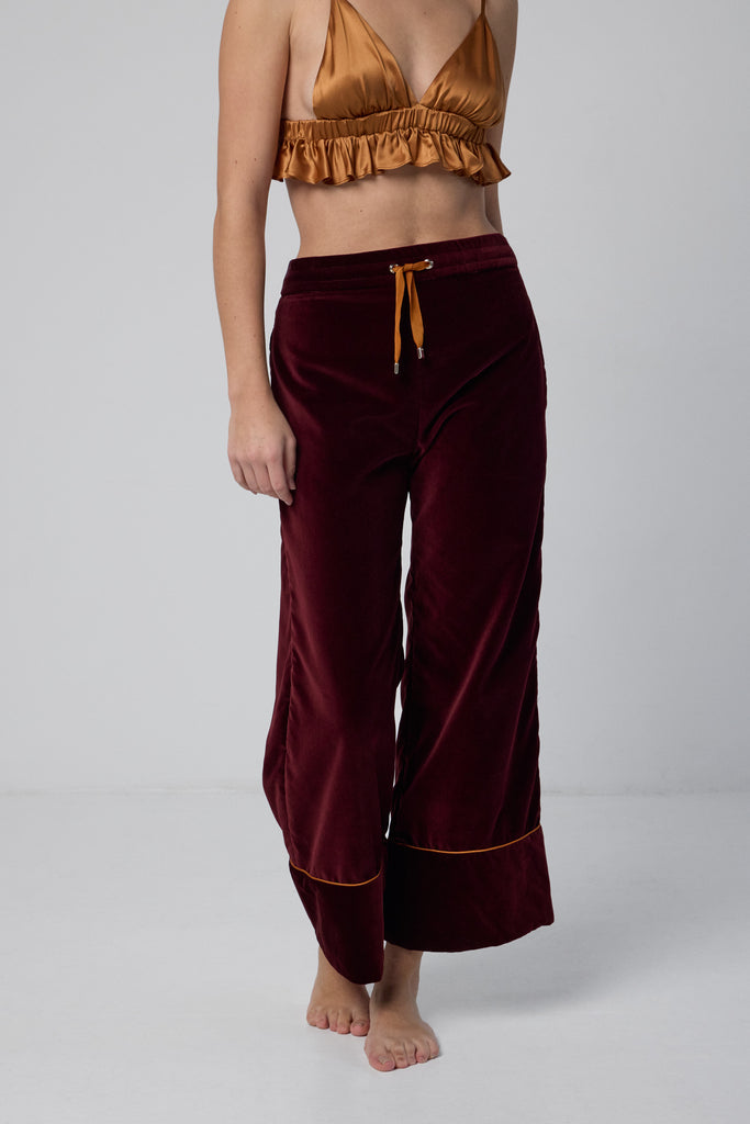 Pantalon BÉLINDA Velours Bordeaux